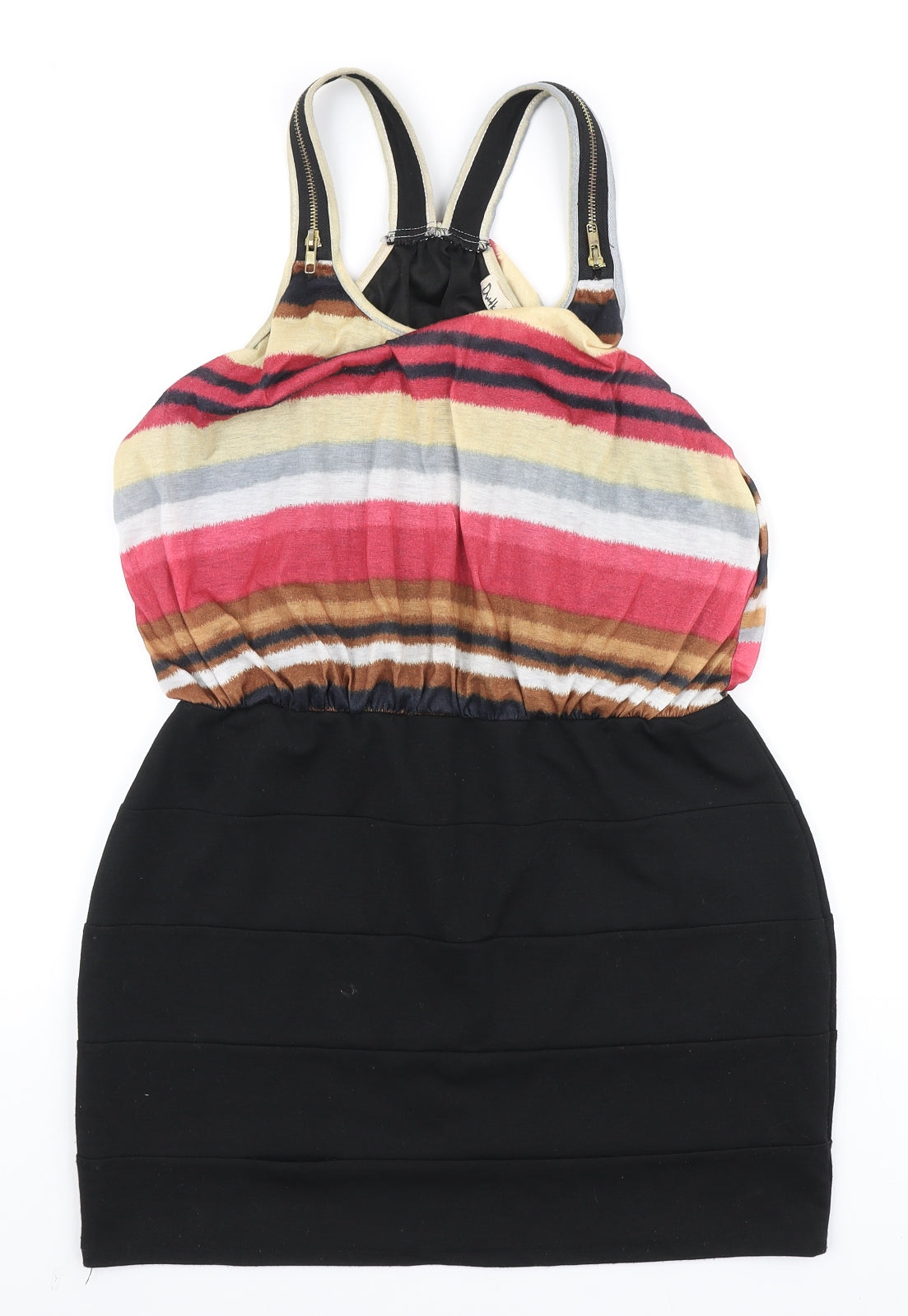 Dwtk Fashion Womens Black Striped Rayon Bodycon Size XL Round Neck - Zip Detail