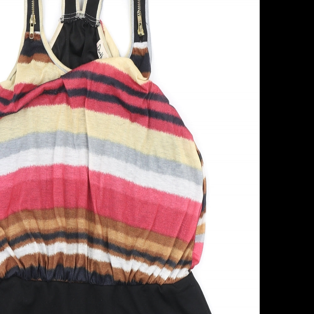 Dwtk Fashion Womens Black Striped Rayon Bodycon Size XL Round Neck - Zip Detail
