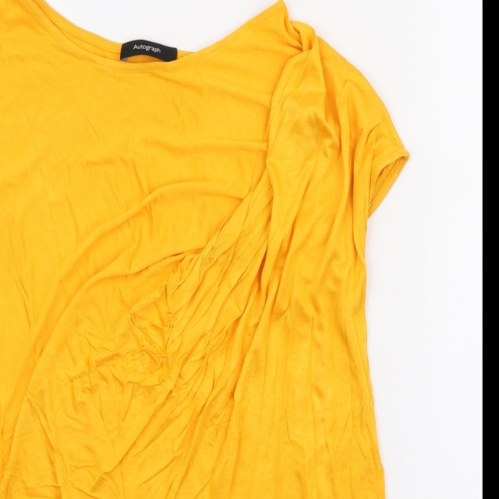 Autograph Womens Orange Viscose Basic T-Shirt Size 10 Round Neck - ruched shoulder