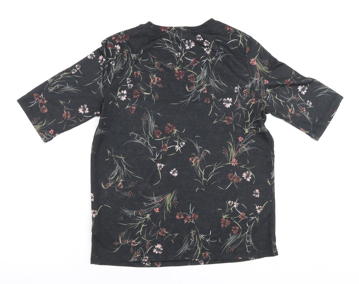 Marks and Spencer Womens Black Floral Polyester Basic Polo Size 12 Round Neck - Lace Collar detail