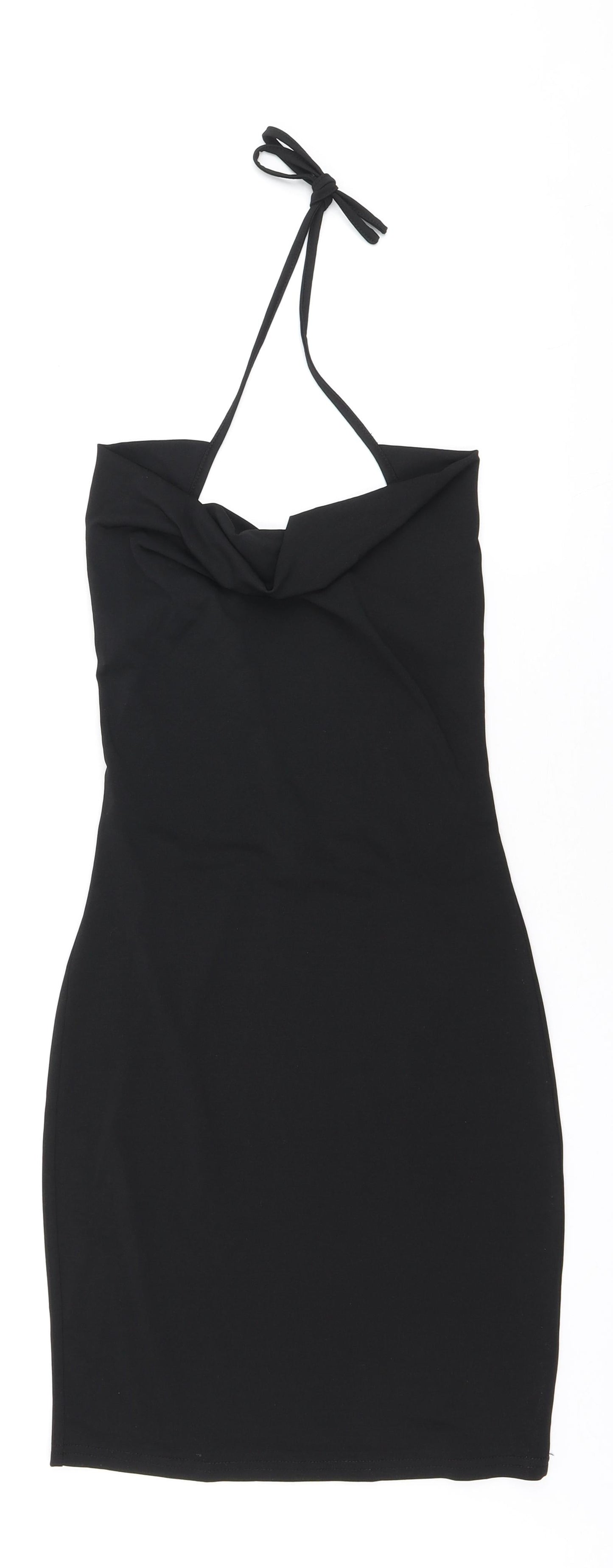 SheIn Womens Black Polyester Bodycon Size S Cowl Neck Tie