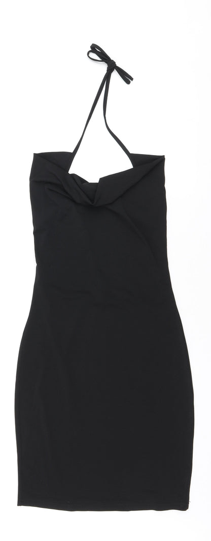 SheIn Womens Black Polyester Bodycon Size S Cowl Neck Tie