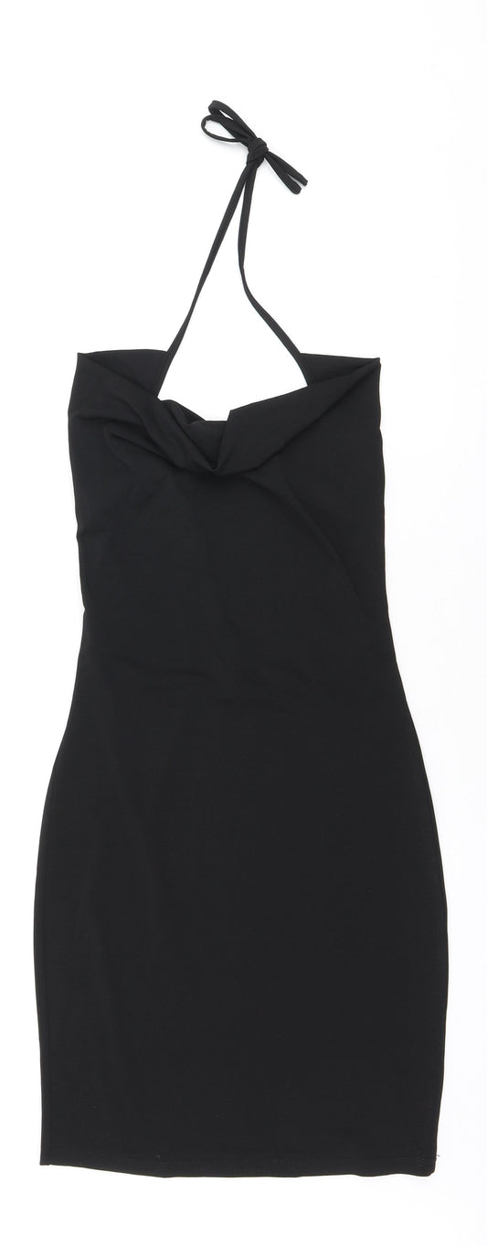 SheIn Womens Black Polyester Bodycon Size S Cowl Neck Tie