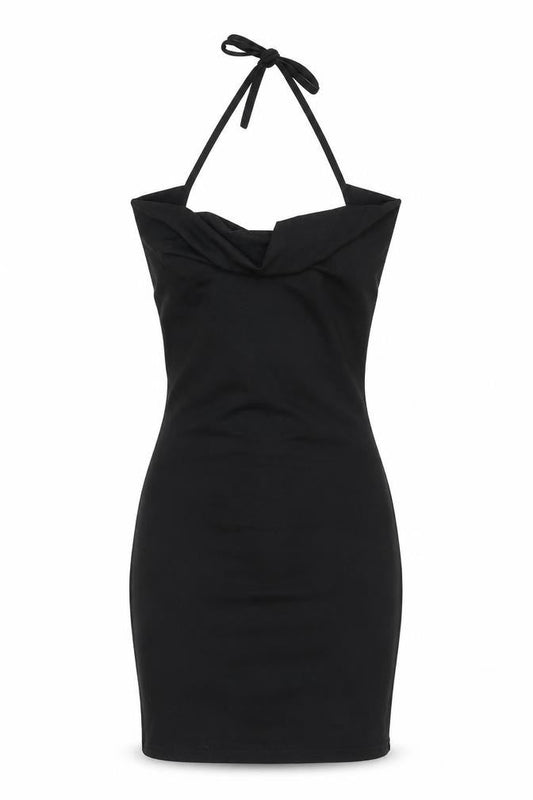 SheIn Womens Black Polyester Bodycon Size S Cowl Neck Tie