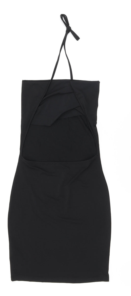 SheIn Womens Black Polyester Bodycon Size S Cowl Neck Tie