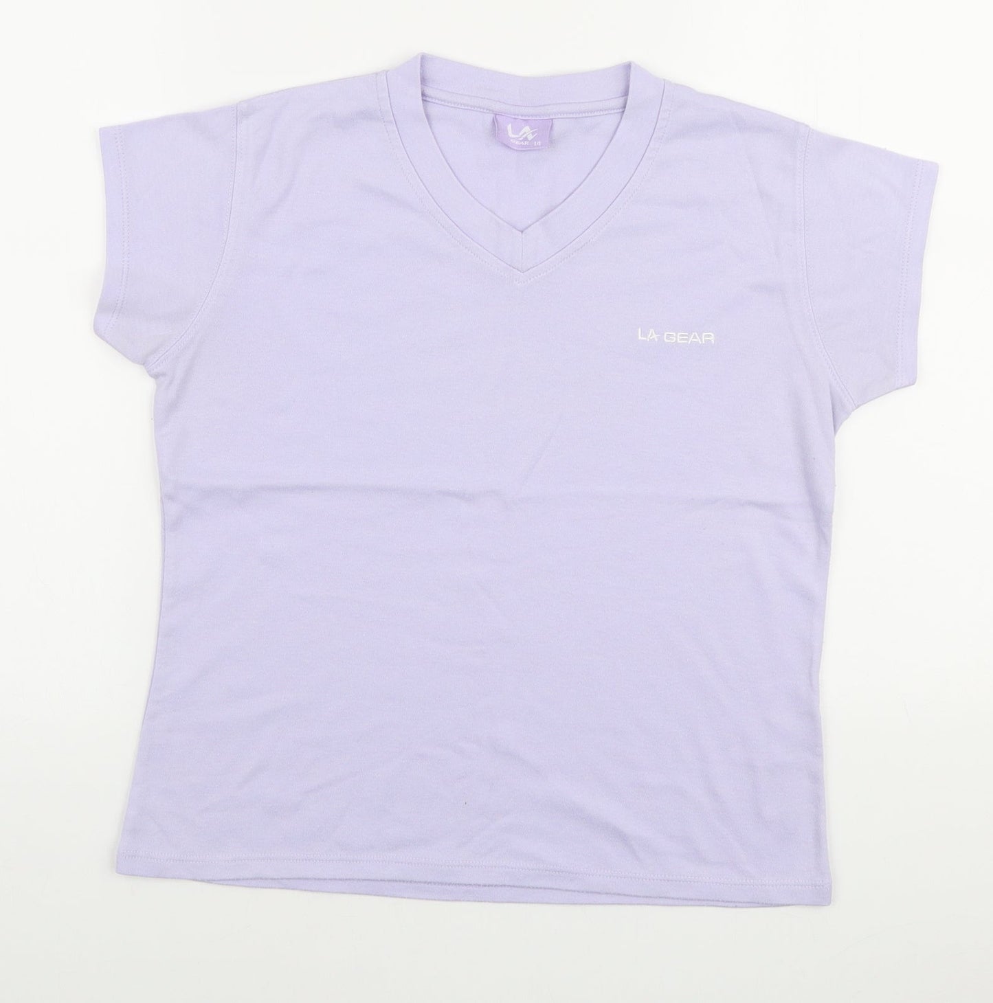 LA Gear Womens Purple Cotton Basic T-Shirt Size 14 V-Neck