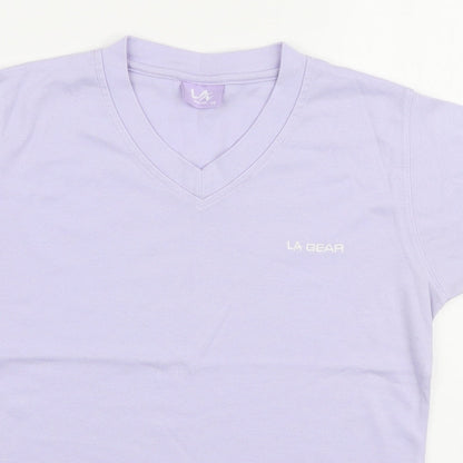 LA Gear Womens Purple Cotton Basic T-Shirt Size 14 V-Neck