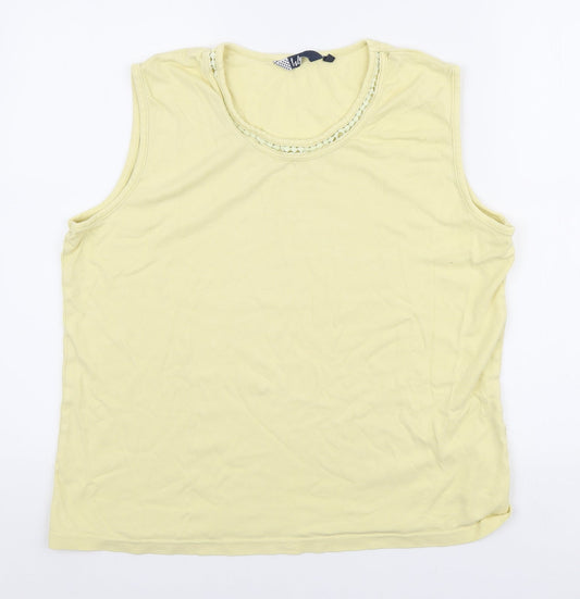 EWM Womens Yellow Cotton Basic Tank Size XL Round Neck - Collar detail