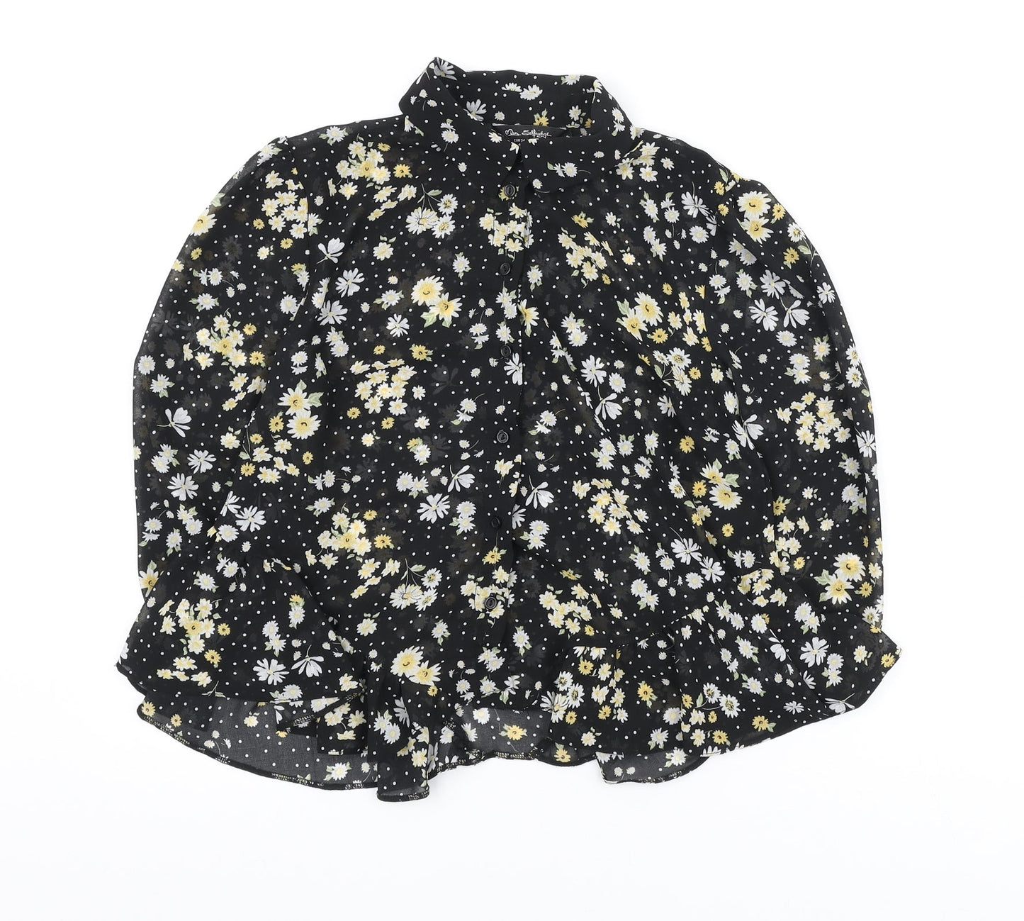 Miss Selfridge Womens Black Floral Polyester Basic Blouse Size 6 Collared
