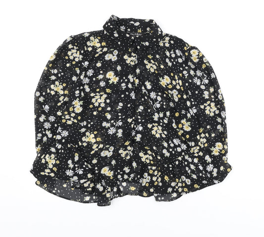 Miss Selfridge Womens Black Floral Polyester Basic Blouse Size 6 Collared