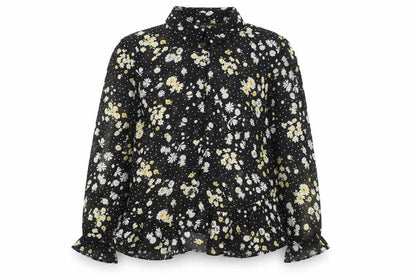 Miss Selfridge Womens Black Floral Polyester Basic Blouse Size 6 Collared