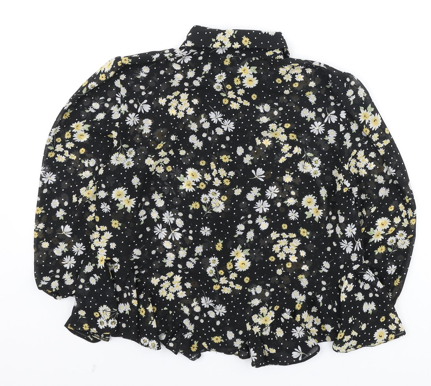 Miss Selfridge Womens Black Floral Polyester Basic Blouse Size 6 Collared
