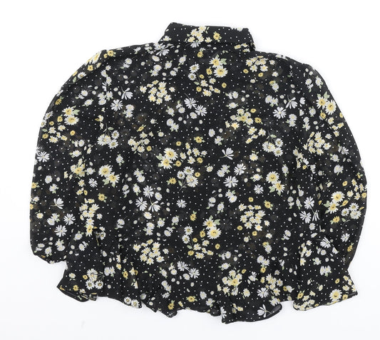 Miss Selfridge Womens Black Floral Polyester Basic Blouse Size 6 Collared