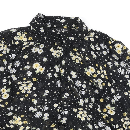 Miss Selfridge Womens Black Floral Polyester Basic Blouse Size 6 Collared