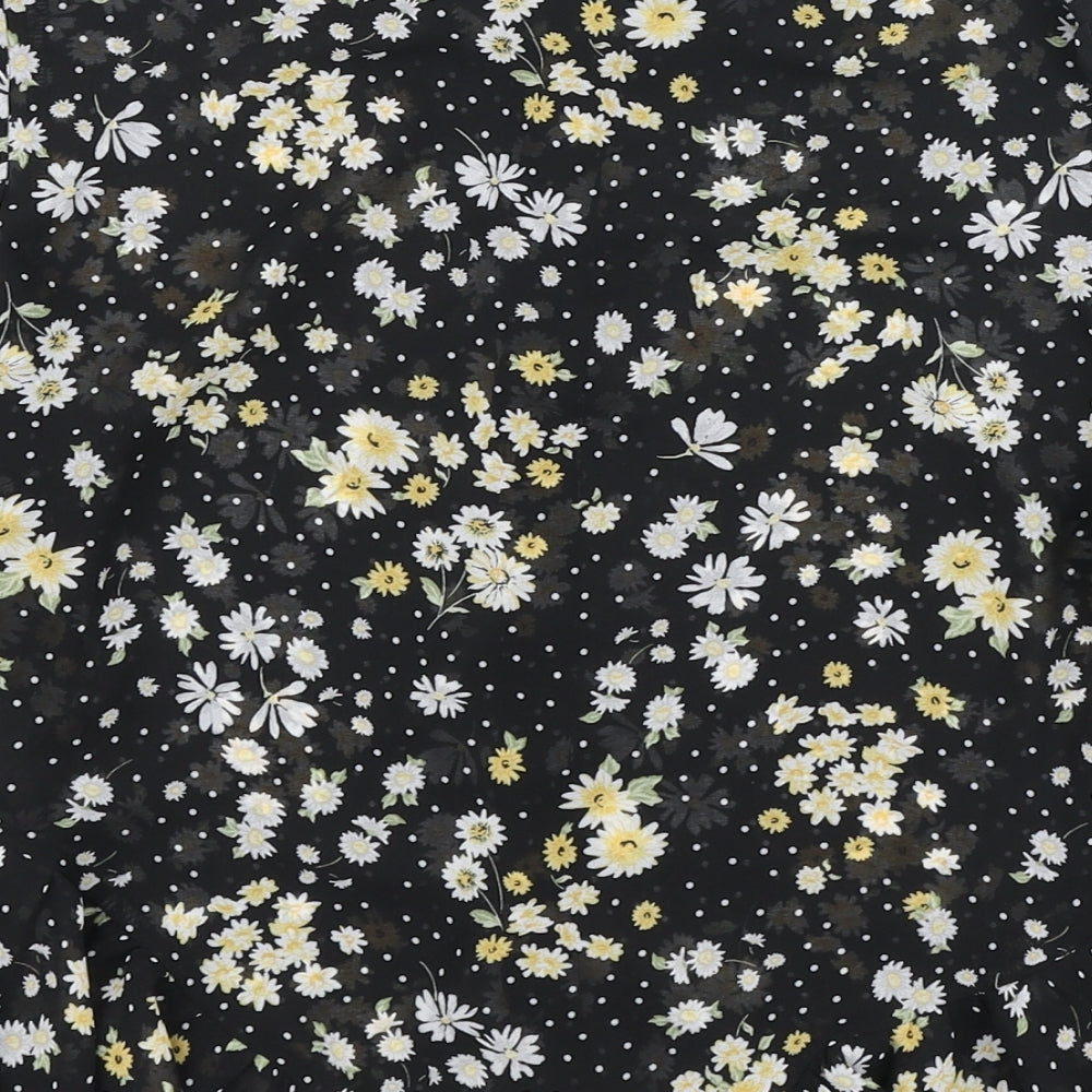 Miss Selfridge Womens Black Floral Polyester Basic Blouse Size 6 Collared
