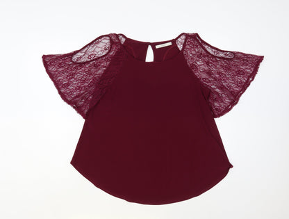 George Womens Purple Polyester Basic Blouse Size 10 Boat Neck - Lace Sleeves