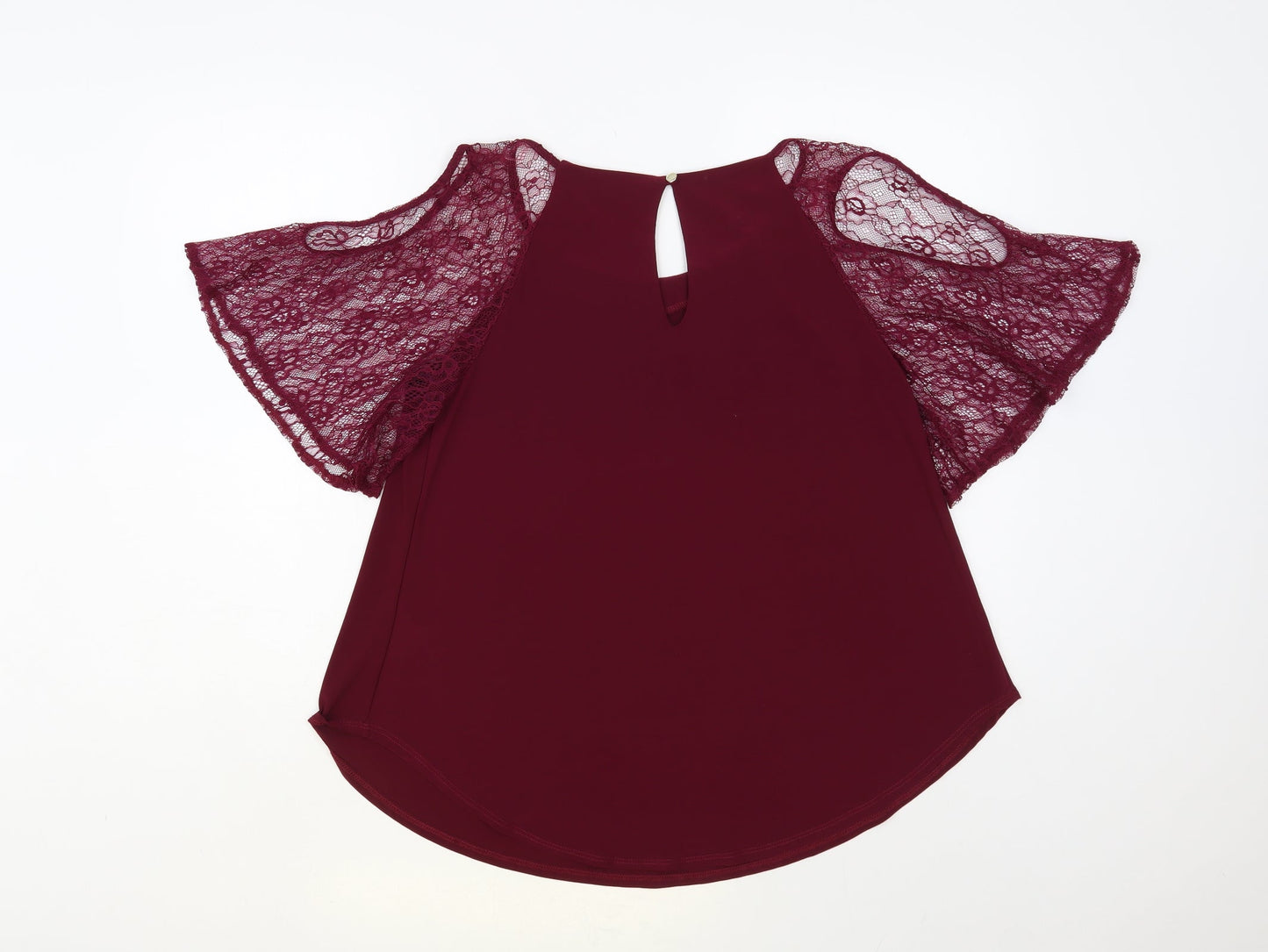 George Womens Purple Polyester Basic Blouse Size 10 Boat Neck - Lace Sleeves