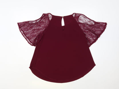 George Womens Purple Polyester Basic Blouse Size 10 Boat Neck - Lace Sleeves