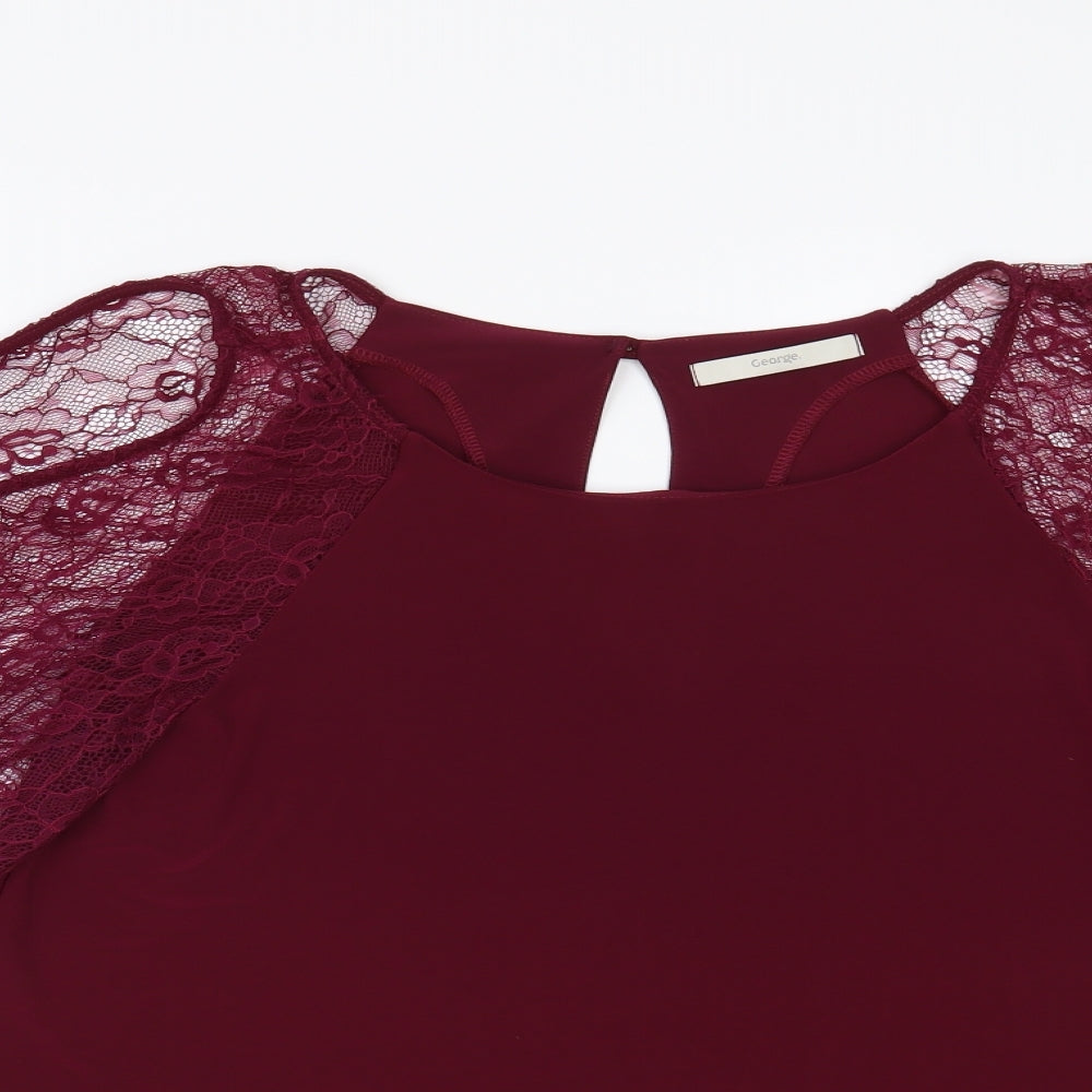 George Womens Purple Polyester Basic Blouse Size 10 Boat Neck - Lace Sleeves