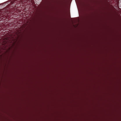 George Womens Purple Polyester Basic Blouse Size 10 Boat Neck - Lace Sleeves