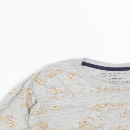 Primark Baby Grey Geometric Cotton Pullover T-Shirt Size 12-18 Months Crew Neck Pullover - Car Print