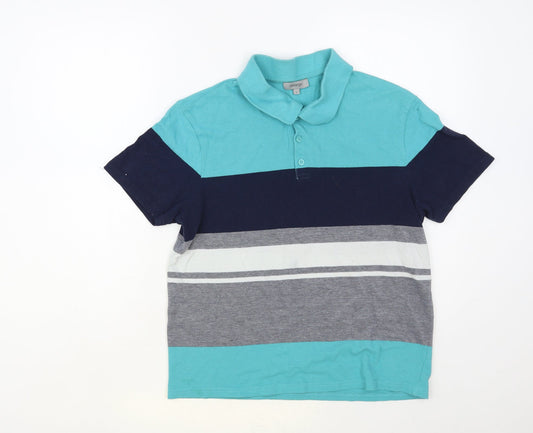 George Mens Multicoloured Striped Cotton Polo Size S Collared Button