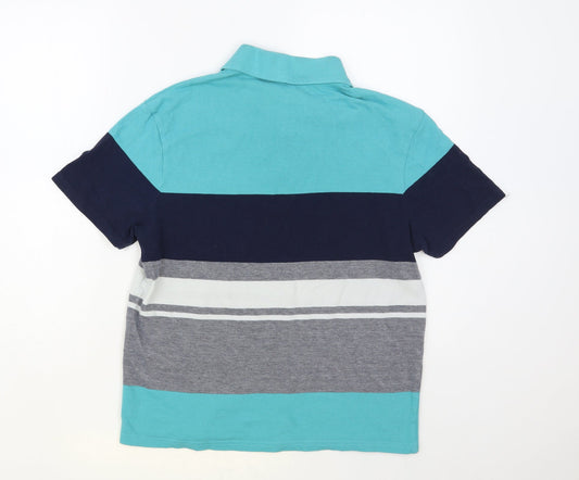 George Mens Multicoloured Striped Cotton Polo Size S Collared Button