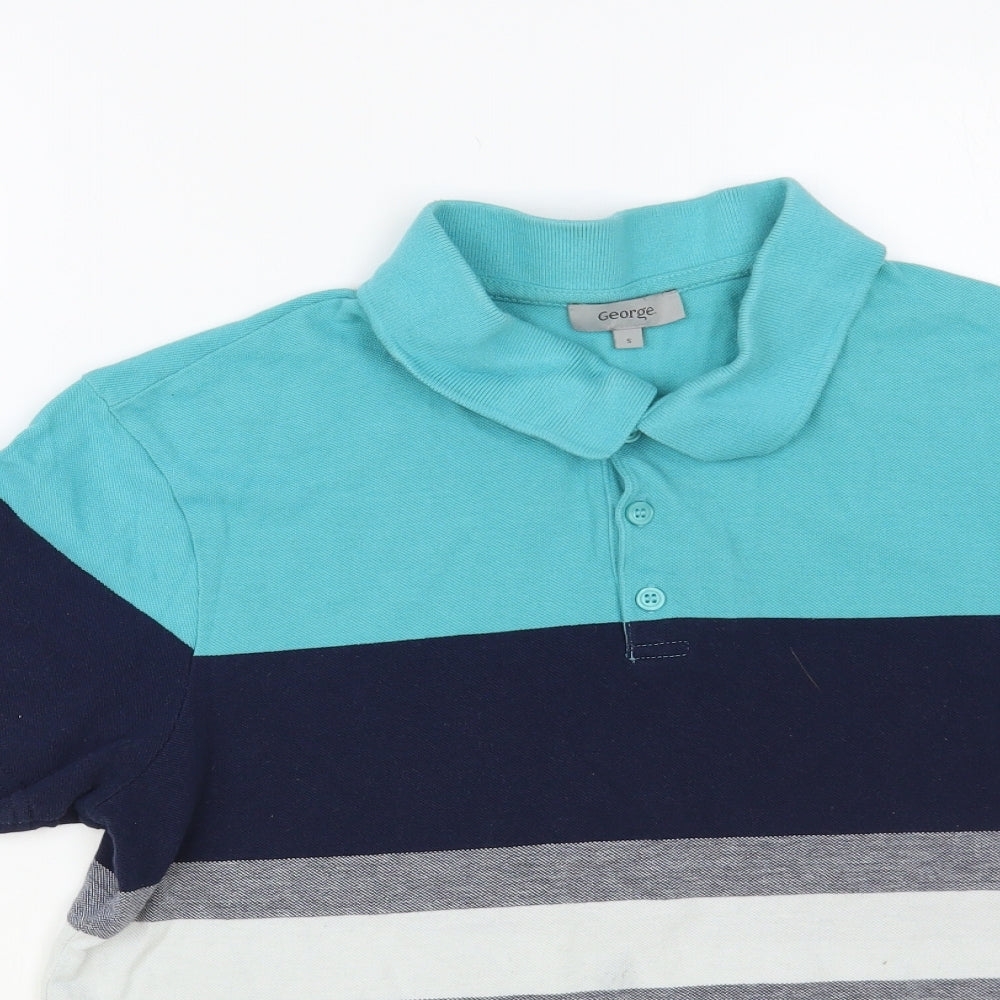 George Mens Multicoloured Striped Cotton Polo Size S Collared Button