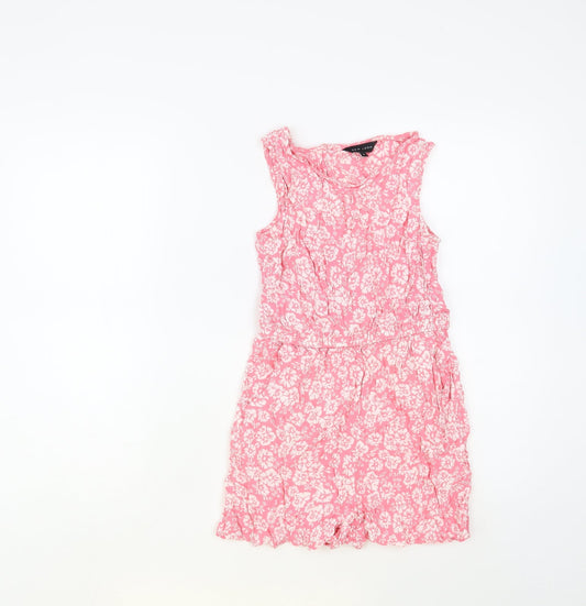 New Look Womens Pink Floral Viscose Playsuit One-Piece Size 8 Button