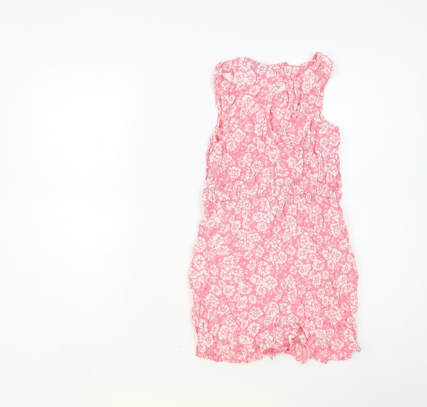 New Look Womens Pink Floral Viscose Playsuit One-Piece Size 8 Button