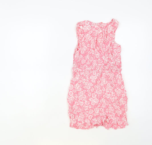 New Look Womens Pink Floral Viscose Playsuit One-Piece Size 8 Button