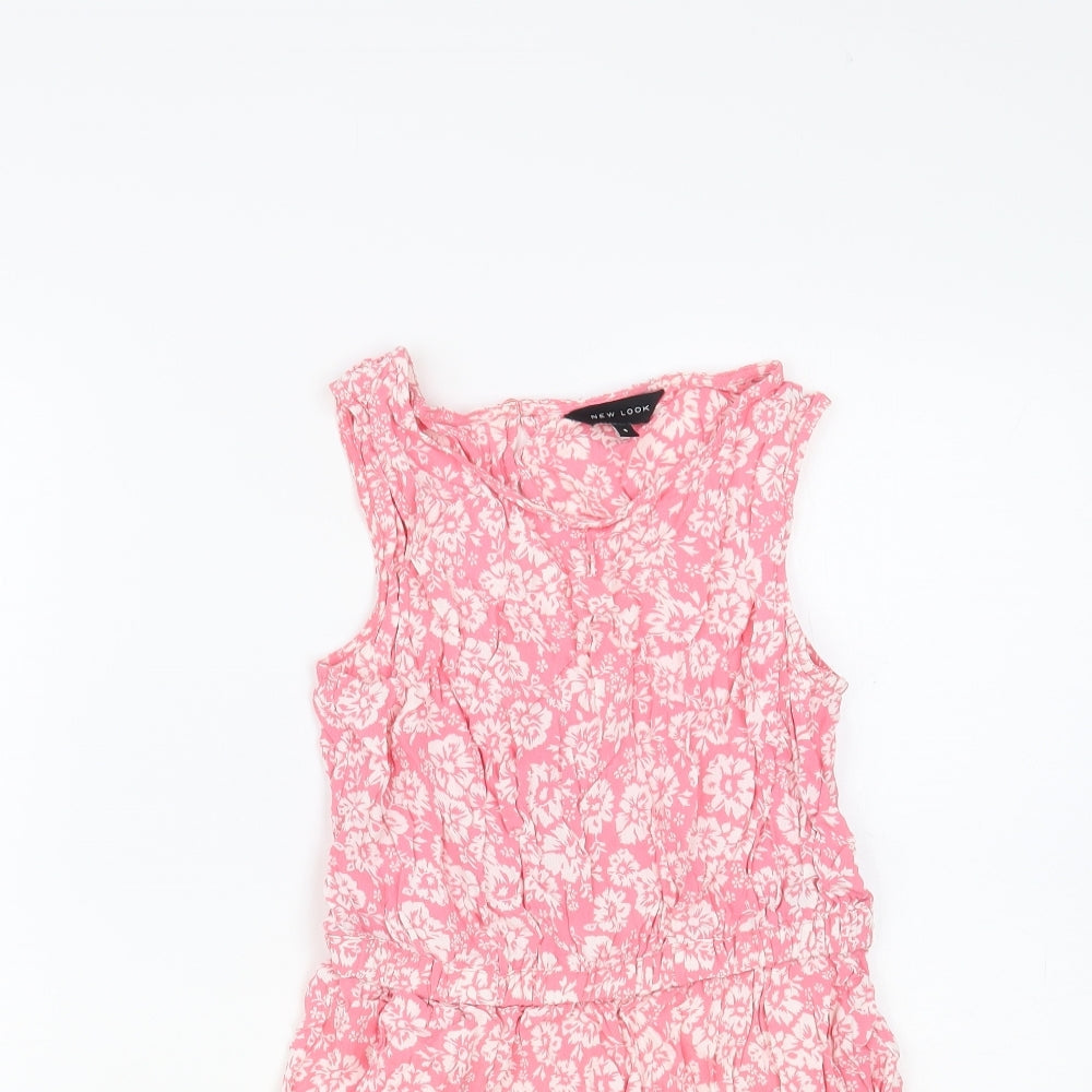 New Look Womens Pink Floral Viscose Playsuit One-Piece Size 8 Button