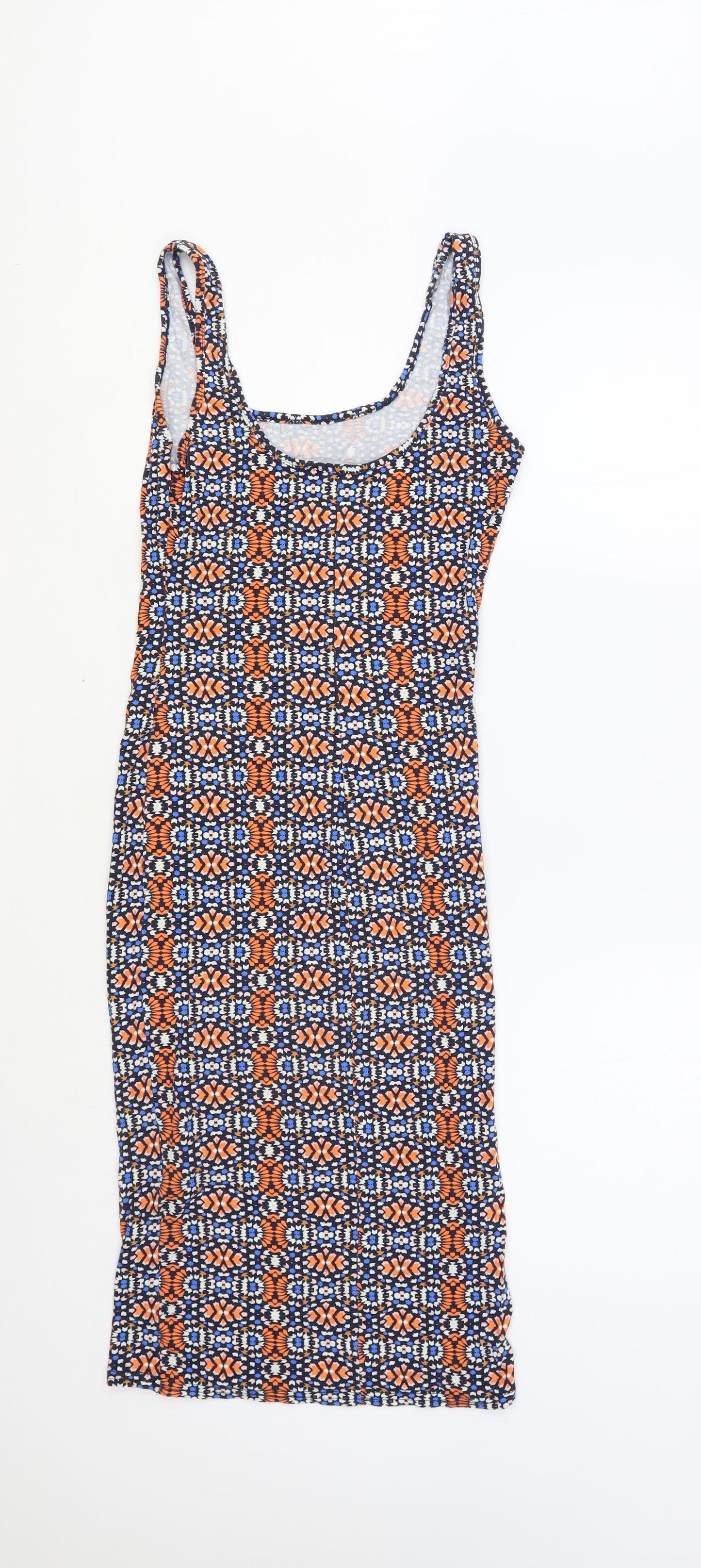 New Look Womens Multicoloured Geometric Viscose Tank Dress Size 8 Scoop Neck Pullover