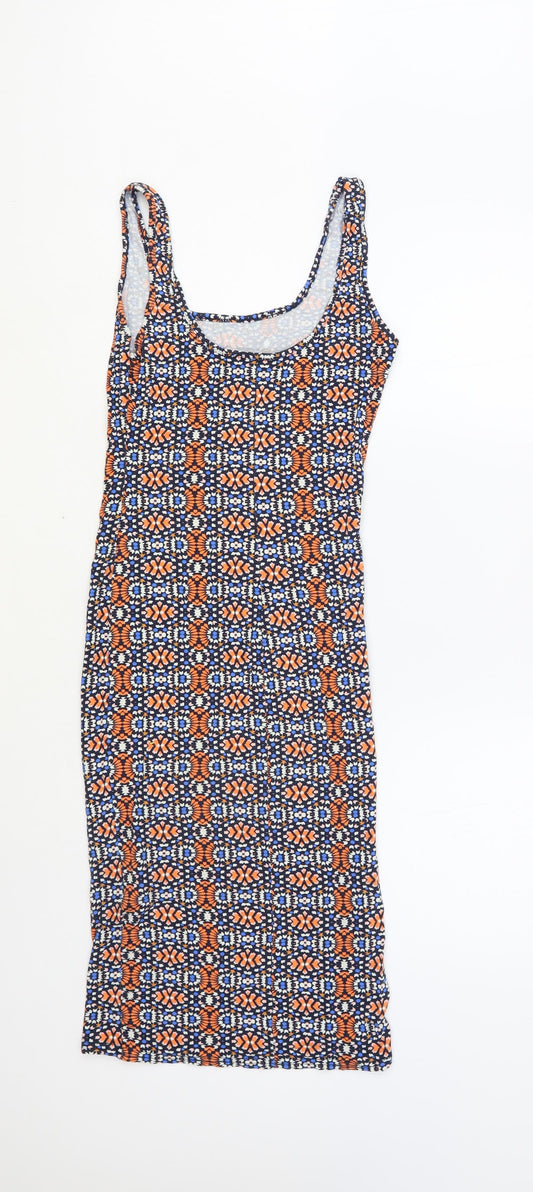 New Look Womens Multicoloured Geometric Viscose Tank Dress Size 8 Scoop Neck Pullover