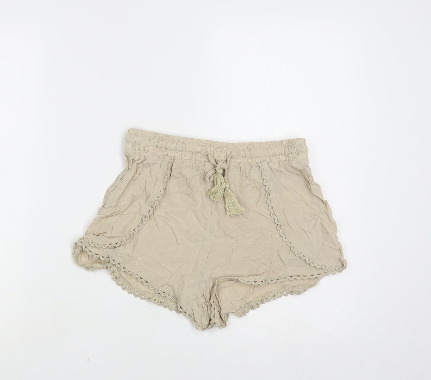 Atmosphere Womens Beige Viscose Hot Pants Shorts Size 8 L3 in Regular Pull On