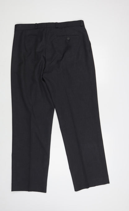 TU Mens Grey Polyester Dress Pants Trousers Size 34 in L29 in Regular Button