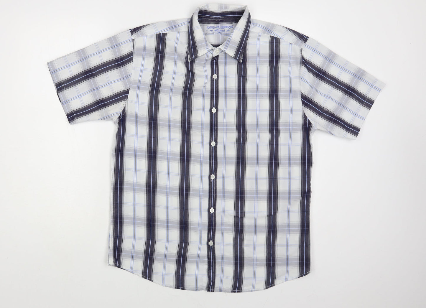 Urban Sprirt Mens Blue Plaid Polyester Button-Up Size M Collared Button