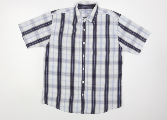 Urban Sprirt Mens Blue Plaid Polyester Button-Up Size M Collared Button