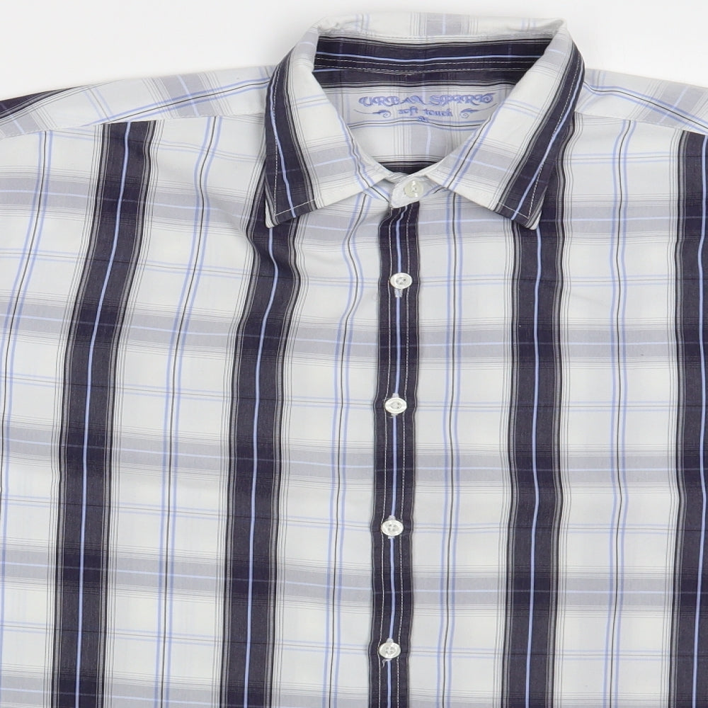Urban Sprirt Mens Blue Plaid Polyester Button-Up Size M Collared Button