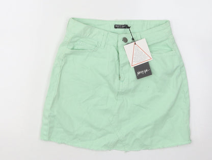 Nasty Gal Womens Green Cotton A-Line Skirt Size 6 Button