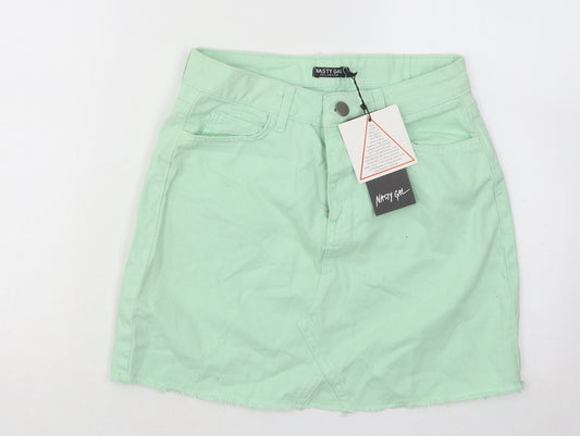 Nasty Gal Womens Green Cotton A-Line Skirt Size 6 Button
