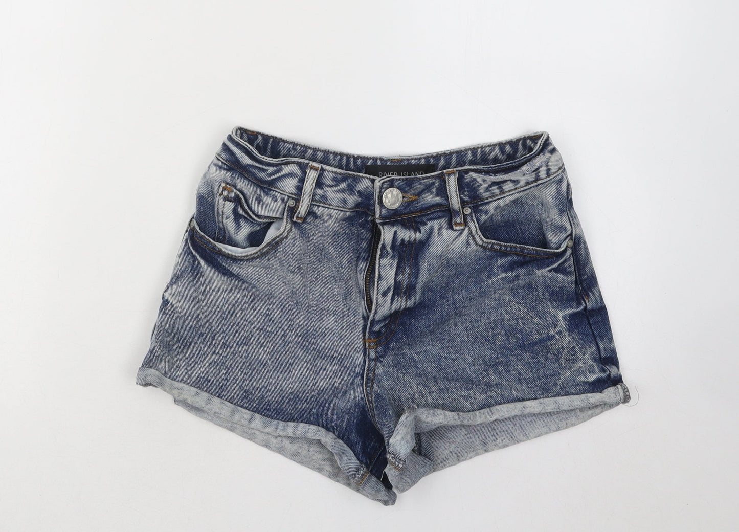 River Island Womens Blue Cotton Hot Pants Shorts Size 6 Regular Button