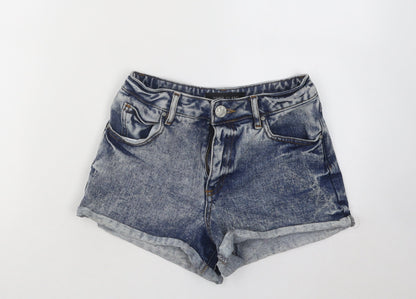River Island Womens Blue Cotton Hot Pants Shorts Size 6 Regular Button