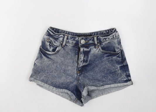 River Island Womens Blue Cotton Hot Pants Shorts Size 6 Regular Button