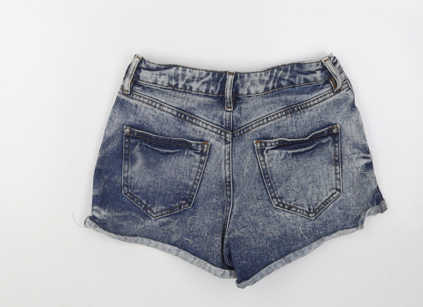 River Island Womens Blue Cotton Hot Pants Shorts Size 6 Regular Button