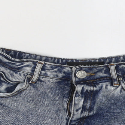 River Island Womens Blue Cotton Hot Pants Shorts Size 6 Regular Button