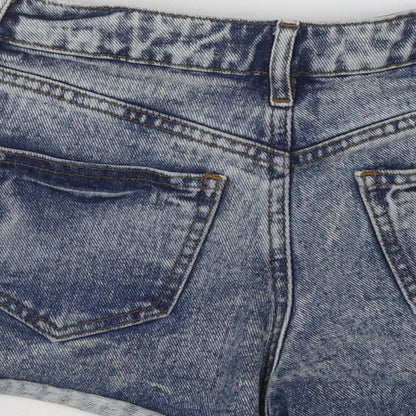 River Island Womens Blue Cotton Hot Pants Shorts Size 6 Regular Button