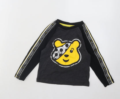 George Boys Grey Cotton Basic T-Shirt Size 12-18 Months Round Neck Pullover - Pudsey Bear Children in Need