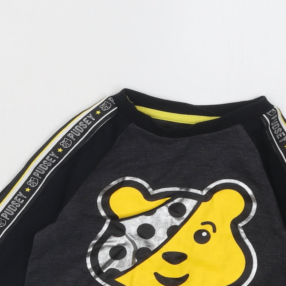 George Boys Grey Cotton Basic T-Shirt Size 12-18 Months Round Neck Pullover - Pudsey Bear Children in Need