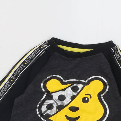George Boys Grey Cotton Basic T-Shirt Size 12-18 Months Round Neck Pullover - Pudsey Bear Children in Need